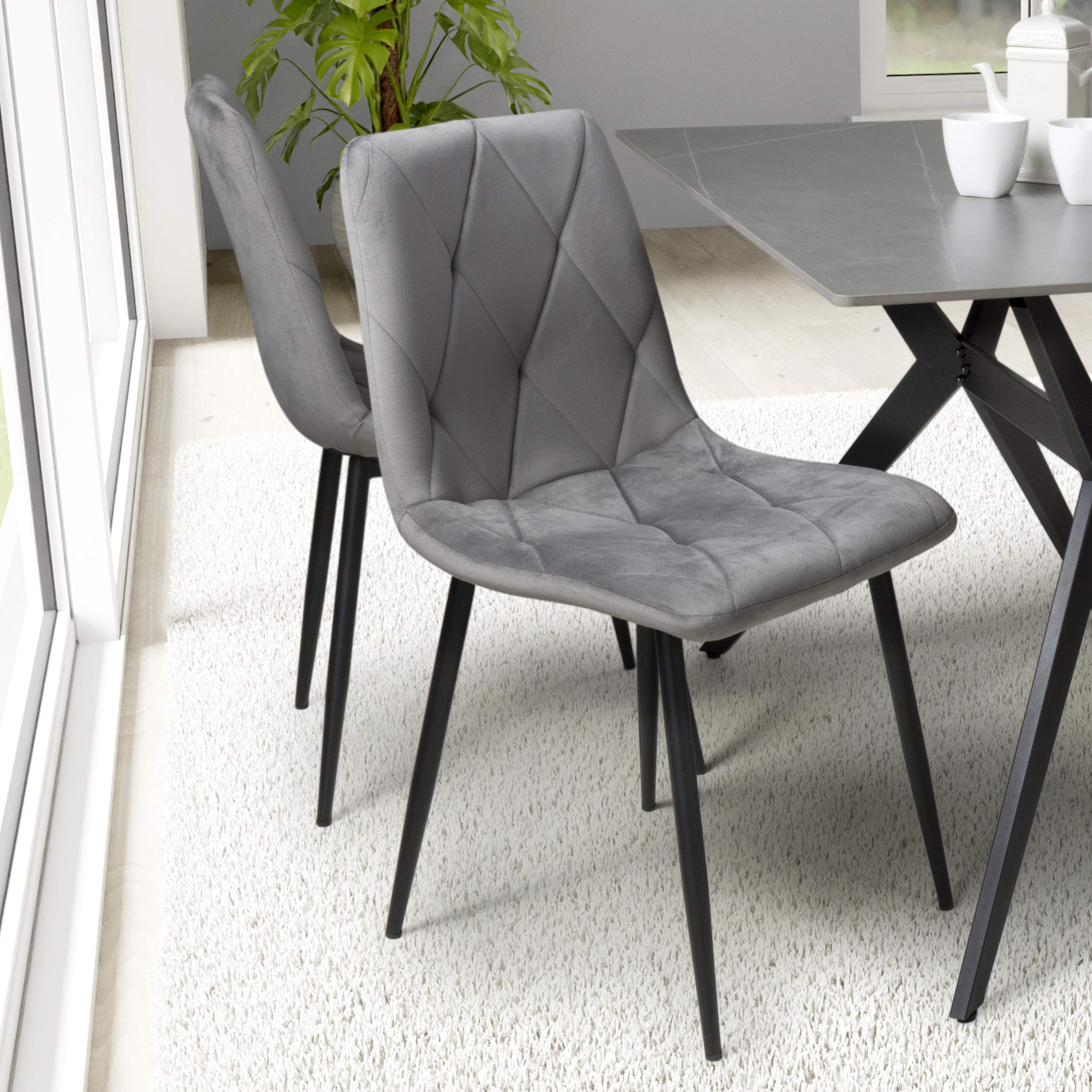 Set of 4 Luca Brushed Velvet Grey Dining Chairs (6730058170432)