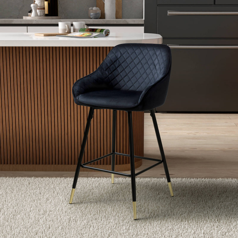 Savanna Brushed Velvet Black Bar Stool (7018382229568)