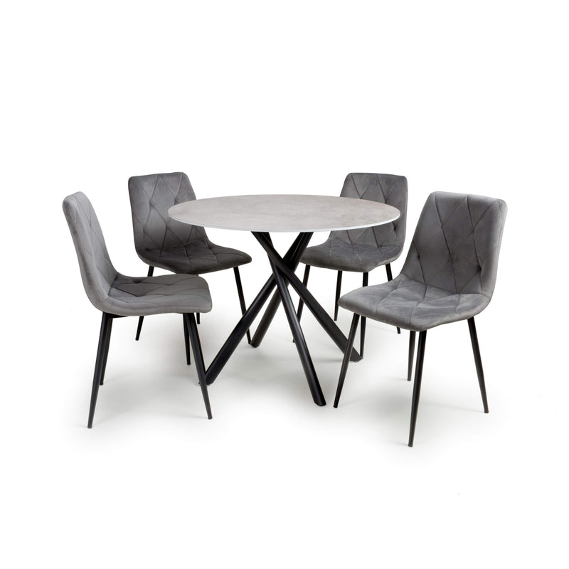 Alexa Grey Round Dining Table with Grey Luca Chairs (14892261704058)