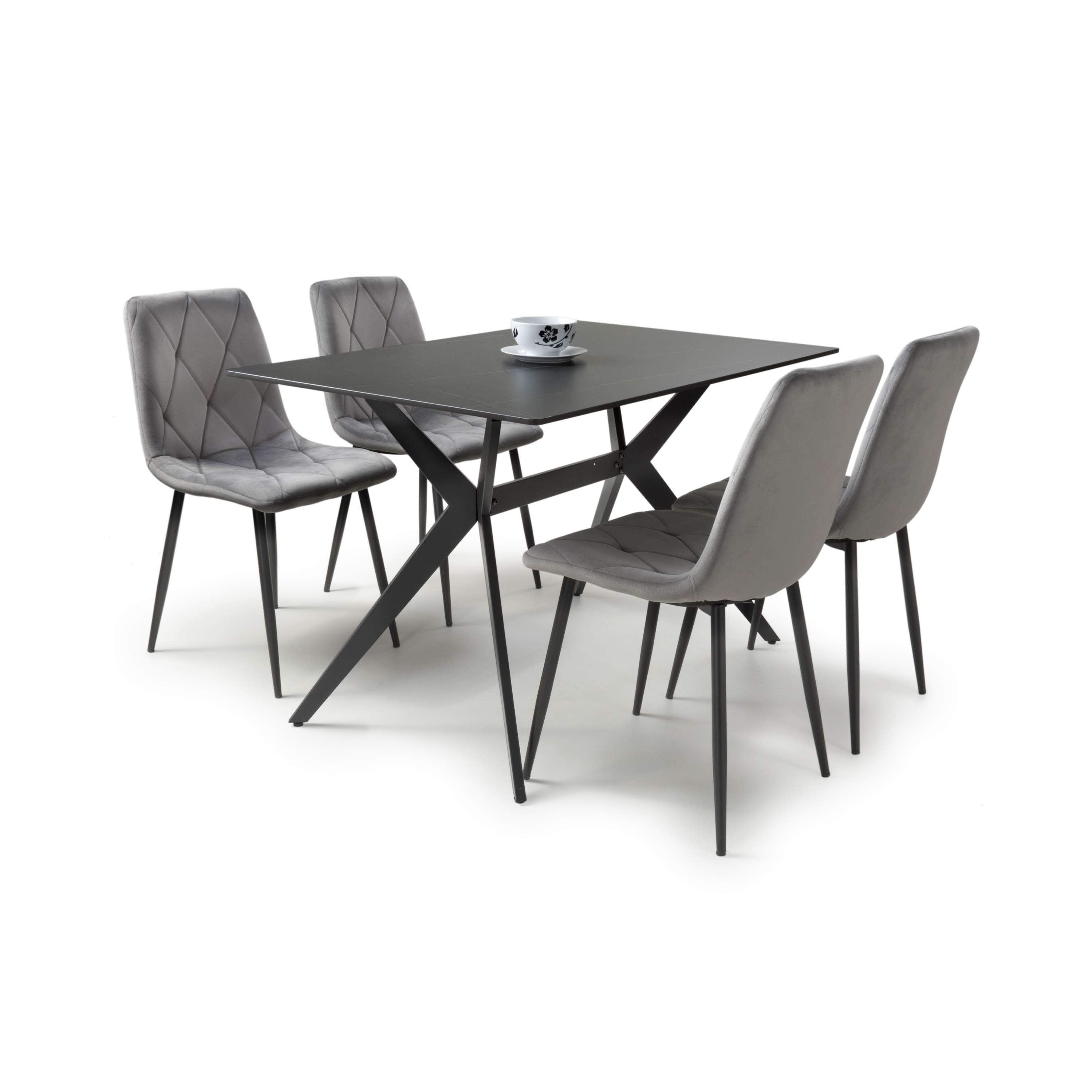 Islington 1.2m Black Dining Table with Grey Luca Chairs (14626972107130) (14627323216250)