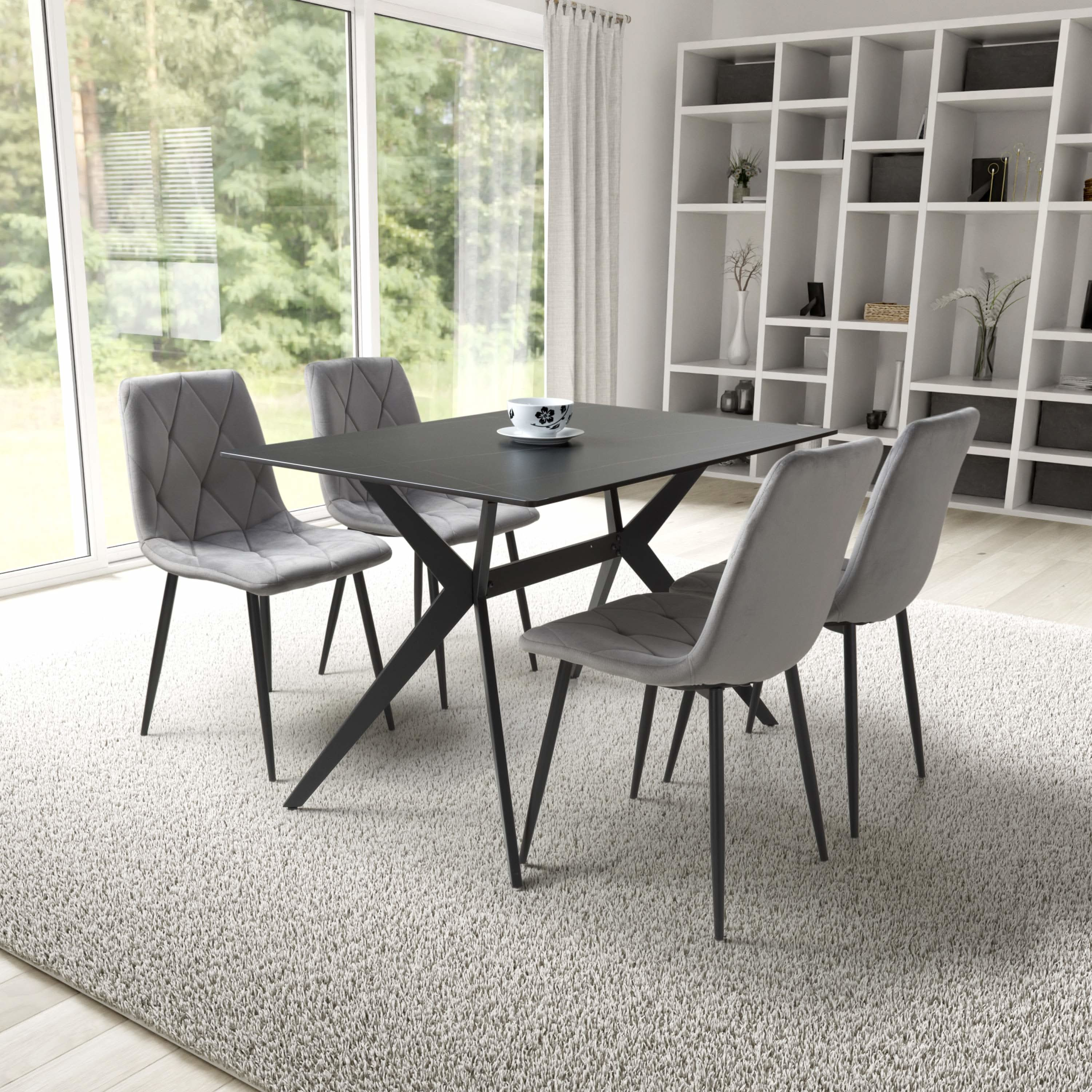 Islington 1.2m Black Dining Table with Grey Luca Chairs (14626972107130) (14627323216250)