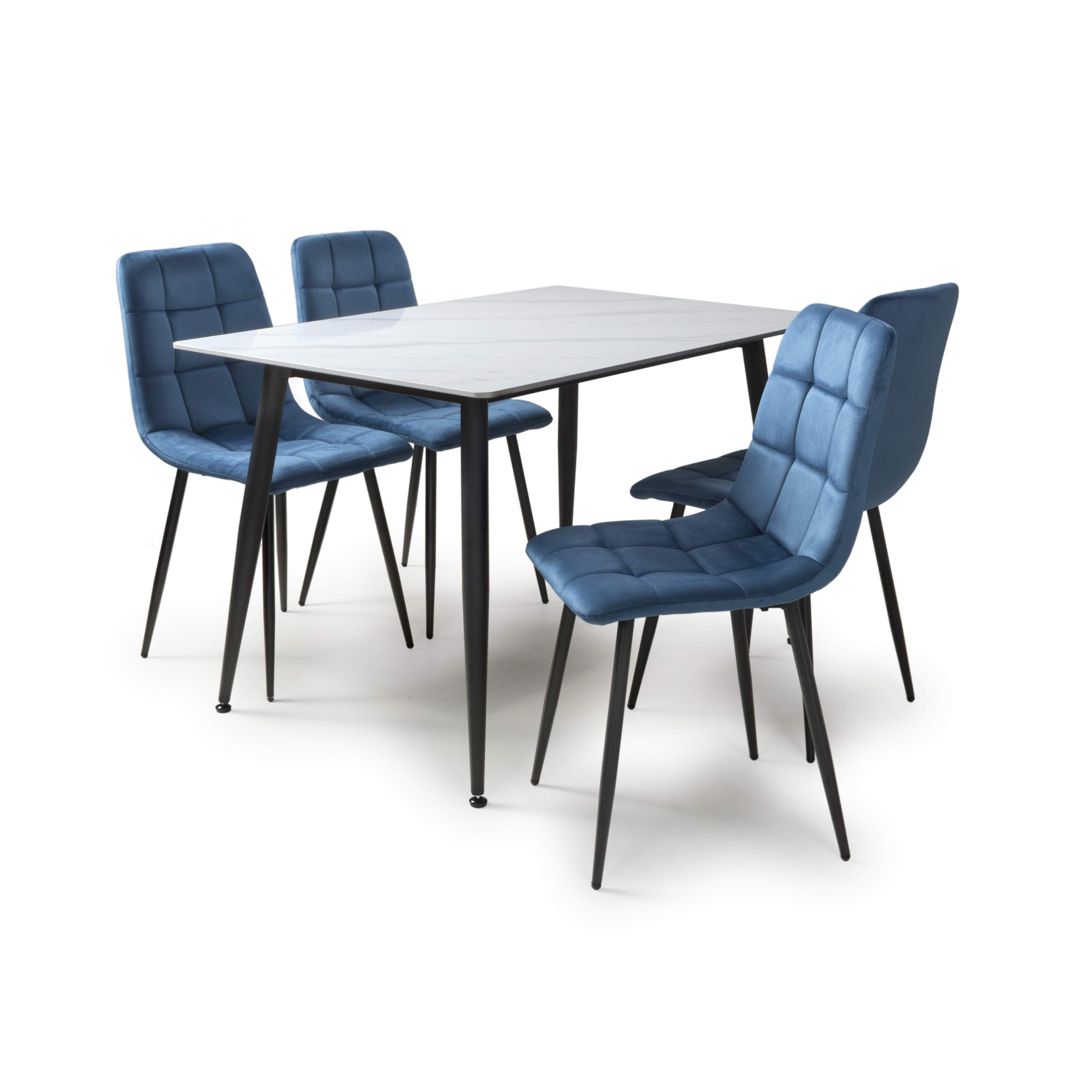 Stockholm 1.2m White Dining Table with Blue Loft Dining Chairs (14627326427514)