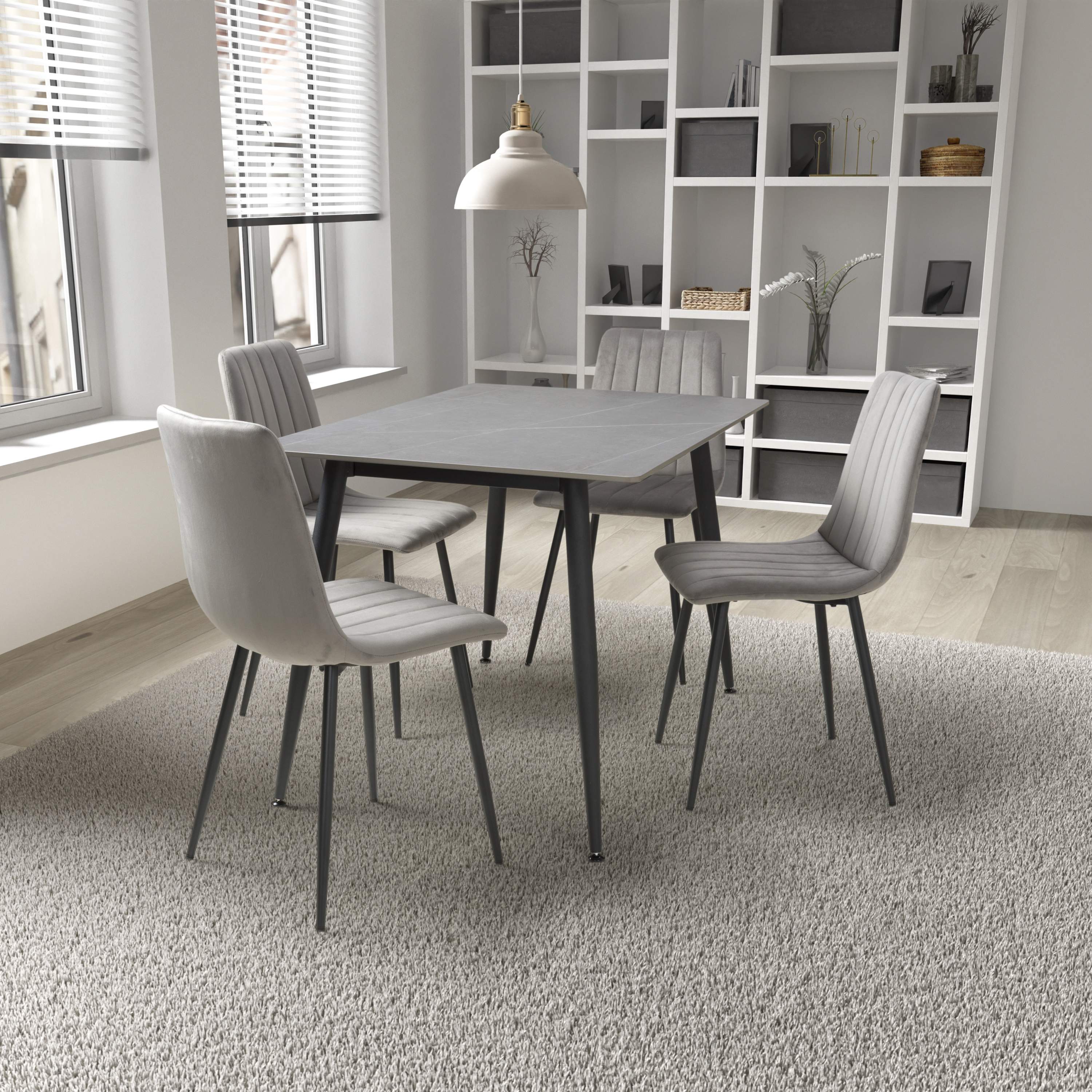 Stockholm 1.2m Grey Dining Table with Grey Leo Dining Chairs (14627351986554)