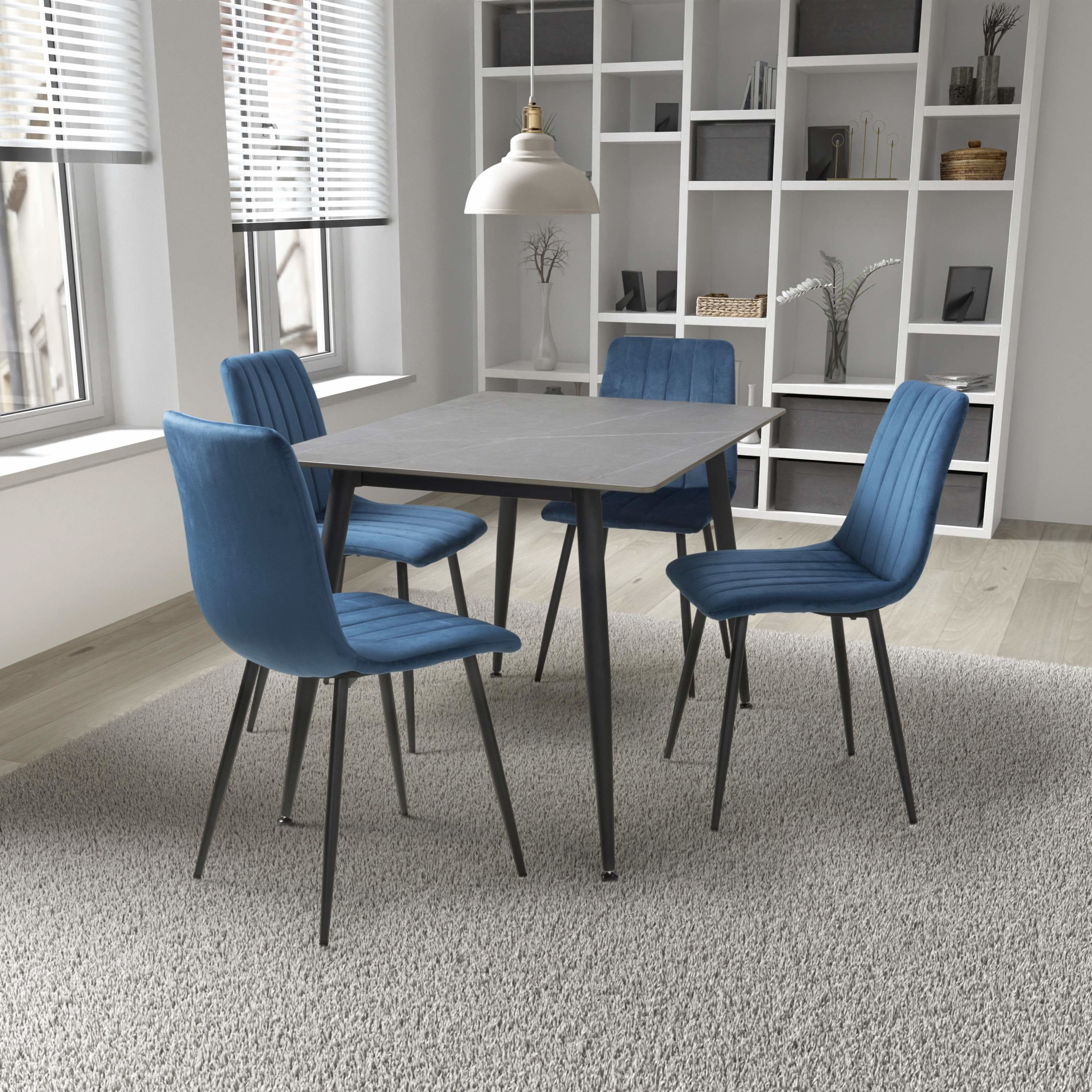 Monaco 1.2m Grey & 4 Lisbon Blue Dining Set (7018383212608) (7033689702464) (7033887162432) (7033889390656)