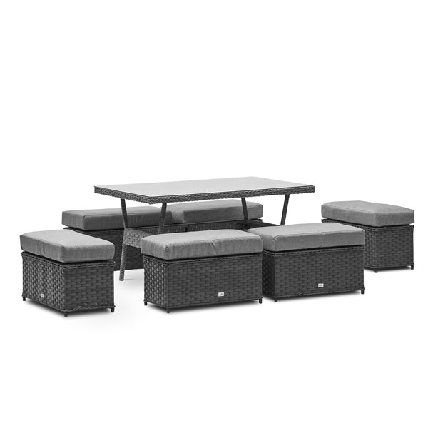 6 Benches & Table Rattan Set (6994390155328)