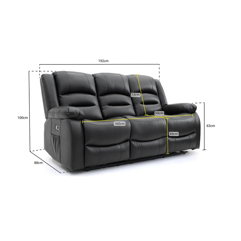 Alva Electric Recliner Sofa Black 3 Seater (7021286096960)