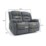 Alva Electric Recliner Sofa Grey Fabric 2 Seater (7021289668672)