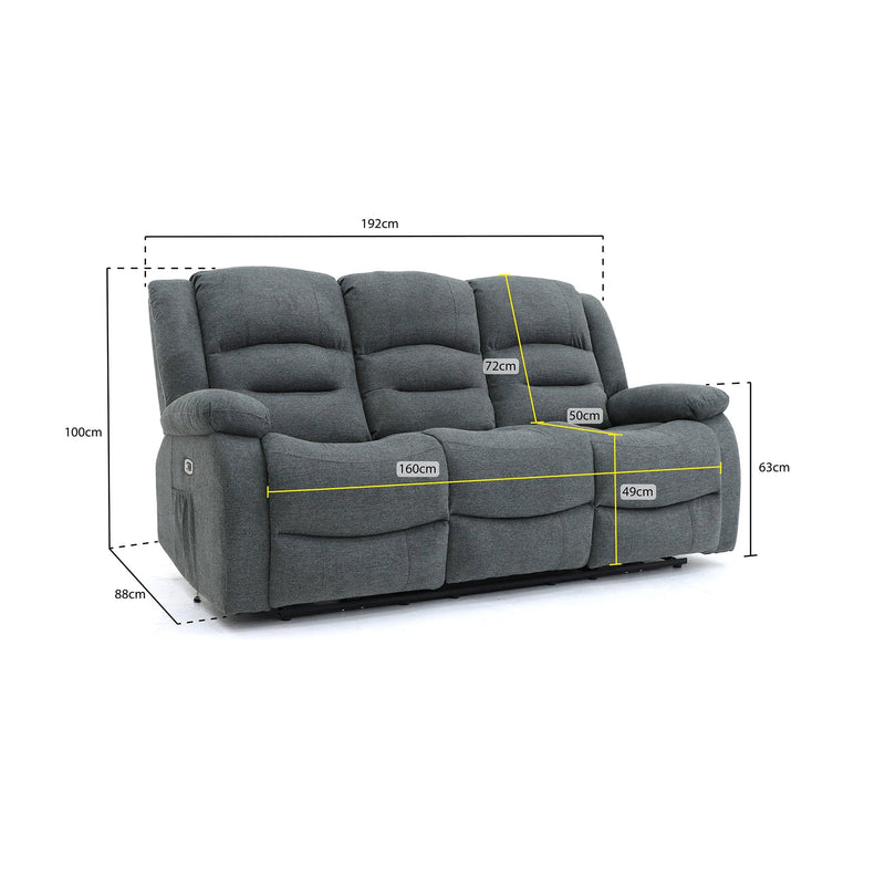 Alva Electric Recliner Sofa Grey Fabric 3 Seater (7021289766976)