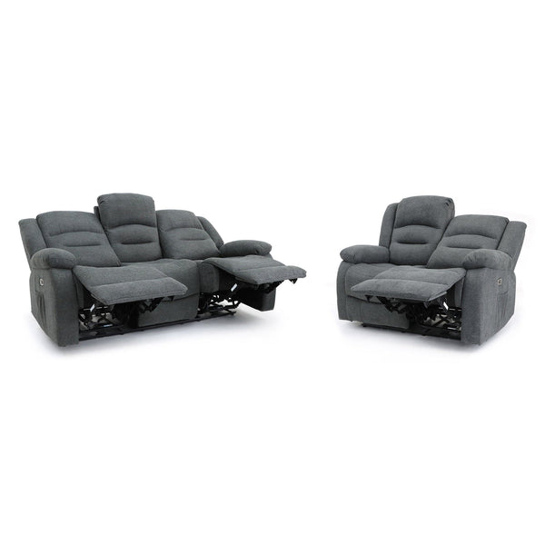 Alva Electric Recliner Sofa Grey Fabric 3+2 Set (7021289930816)