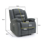 Alva Electric Recliner Sofa Grey Fabric Armchair (7021289996352)