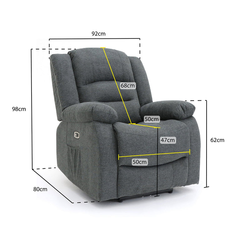 Alva Electric Recliner Sofa Grey Fabric Armchair (7021289996352)