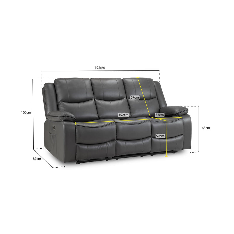 Harald Electric Recliner Sofa Grey 3 Seater (7023523332160)