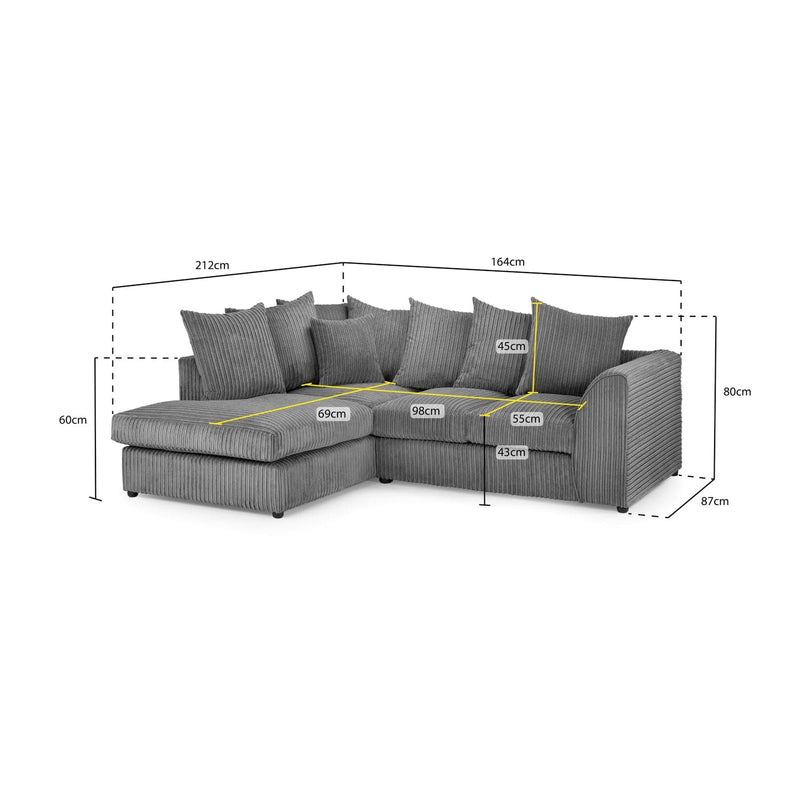 Harley Jumbo Sofa Grey Left Hand Facing Corner (7023658106944)