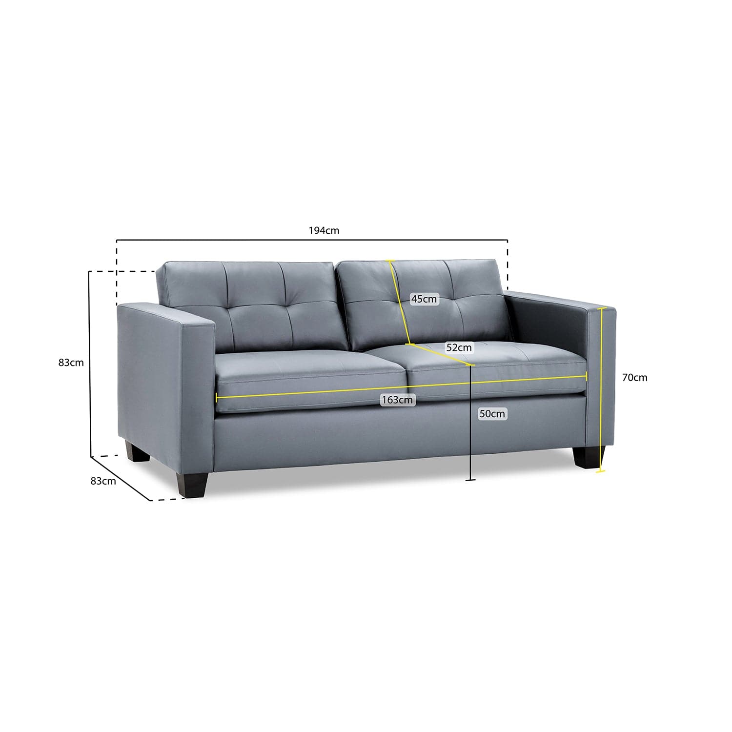 Jerry Sofa Grey 3 Seater (7023855730752)