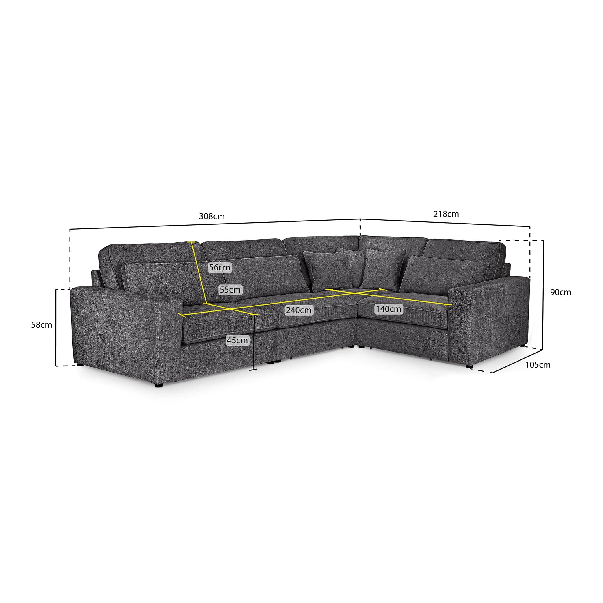 Kiana Modular Sofa Grey Right Hand Facing Corner (7024779362368)