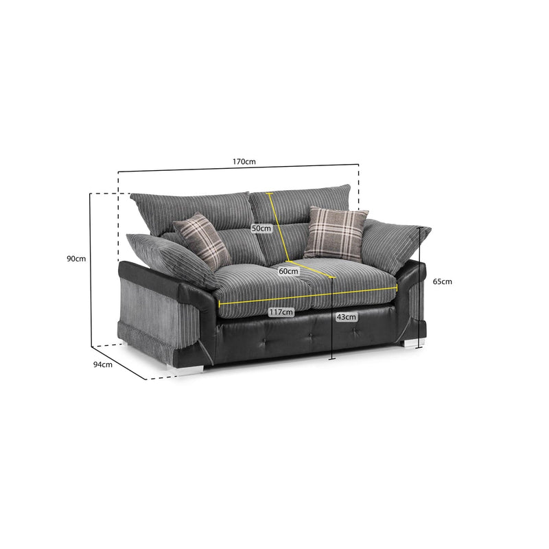 Logan Sofa Black/Grey 2 Seater (7024172990528)