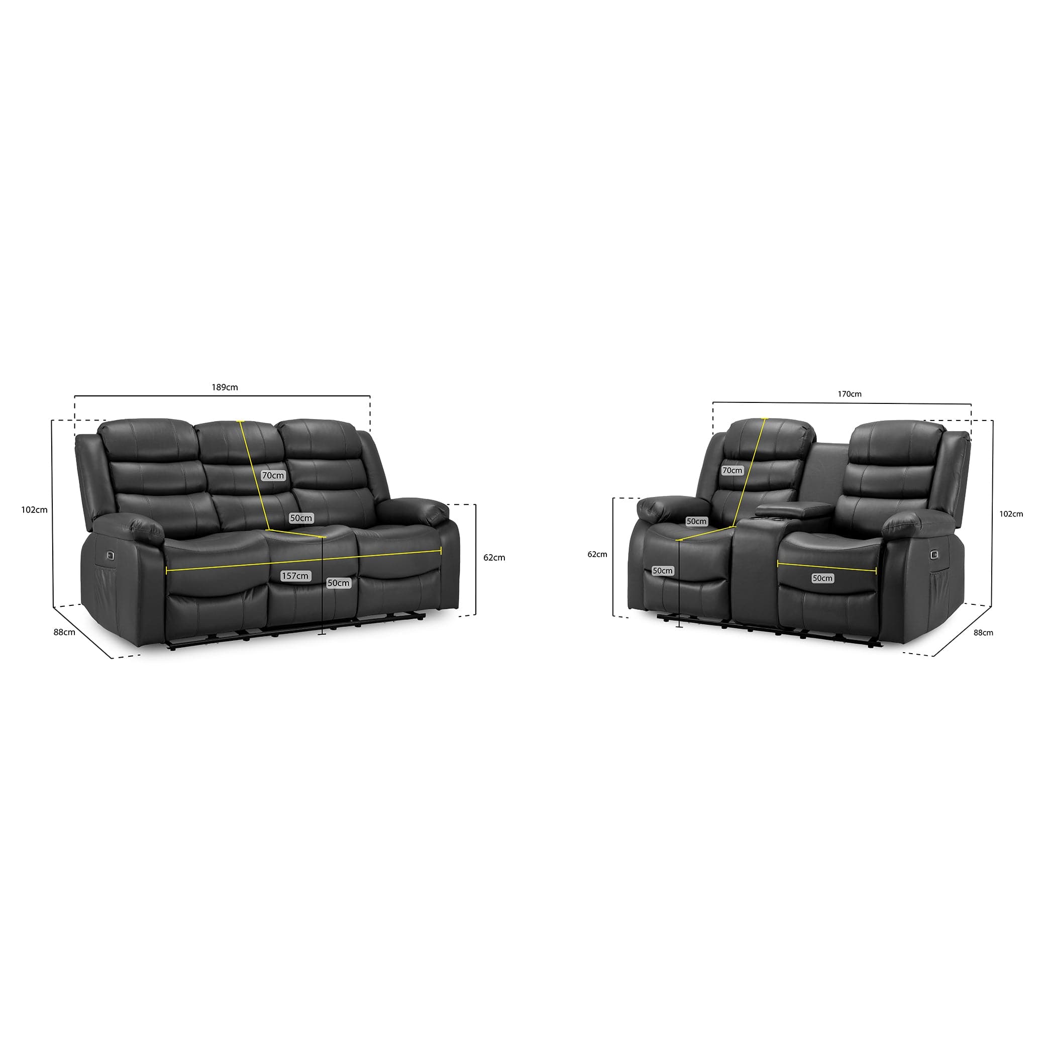 Otto Electric Recliner Sofa Black 3+2 Set (7025819811904)