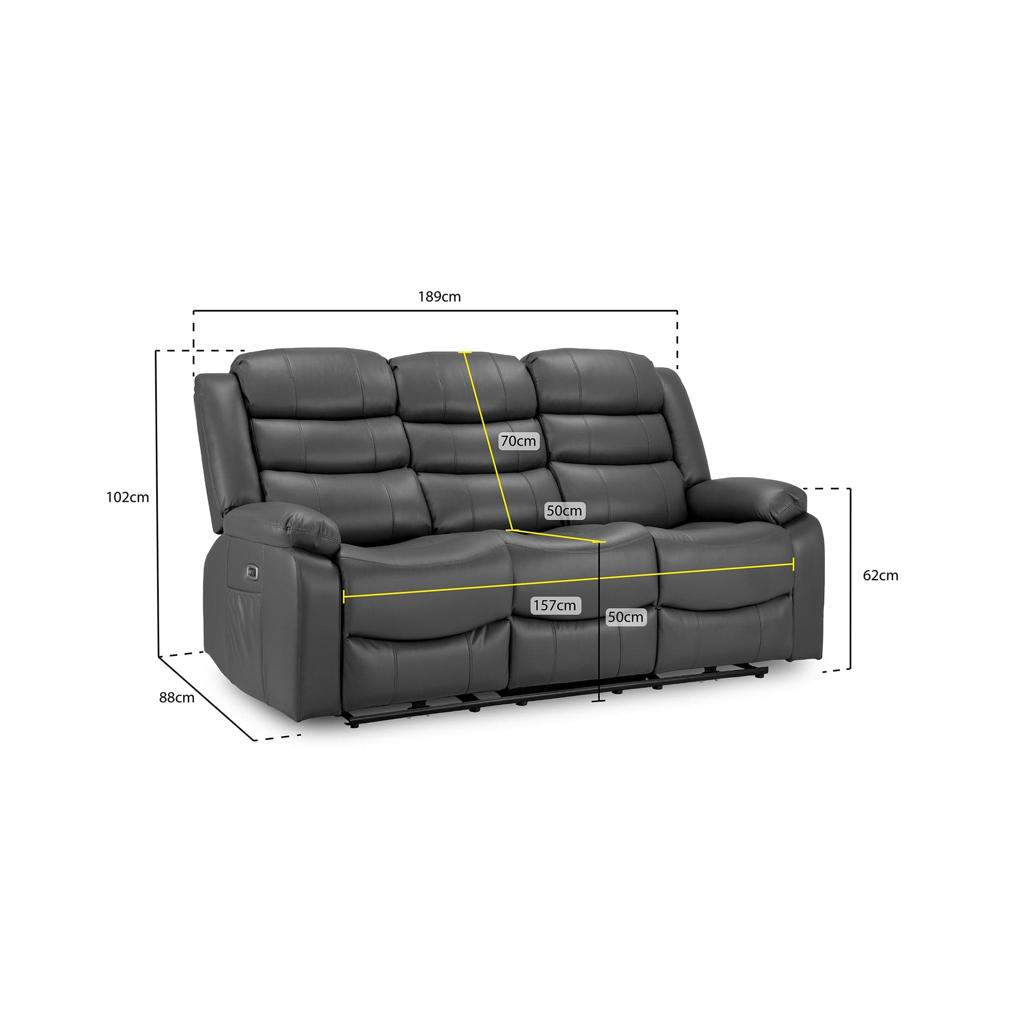 Otto Electric Recliner Sofa Grey 3 Seater (7025821843520)