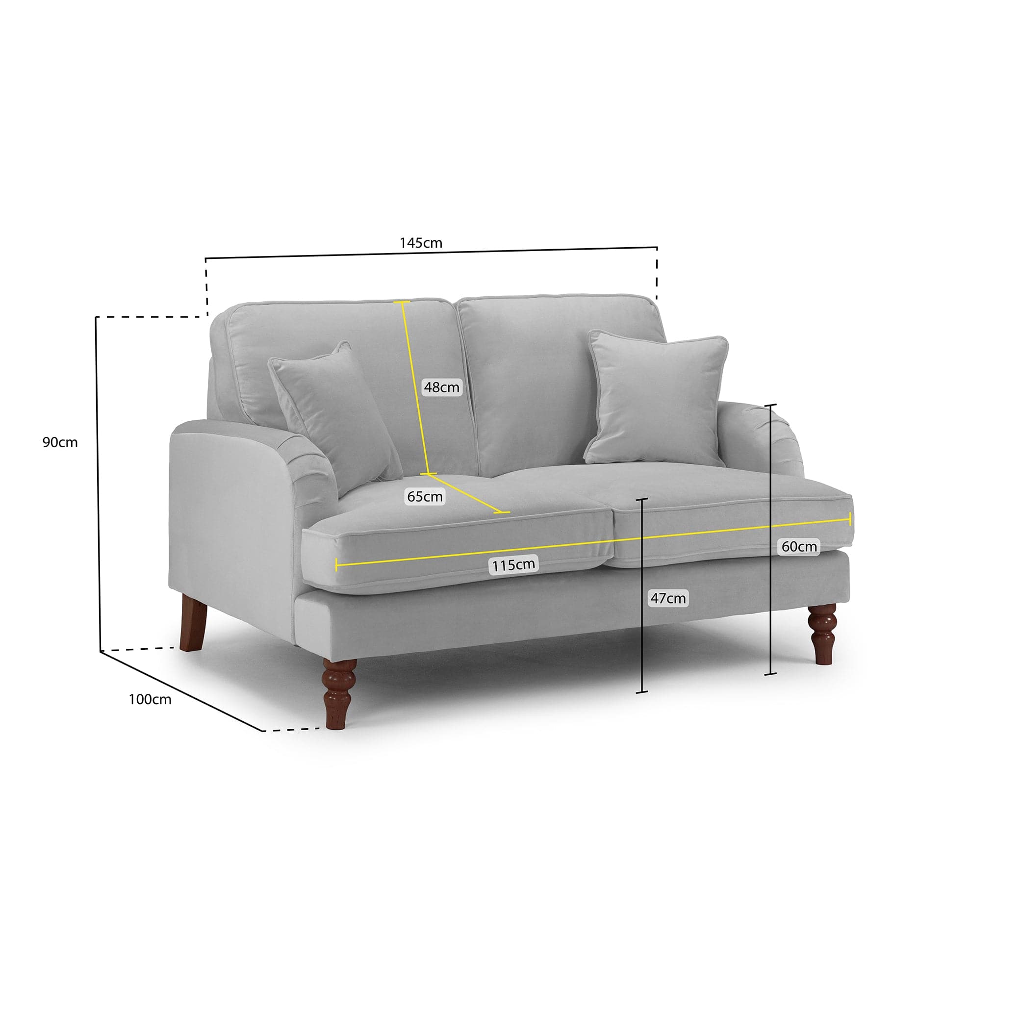 Rupert Sofa Grey 2 Seater (7027315933248)