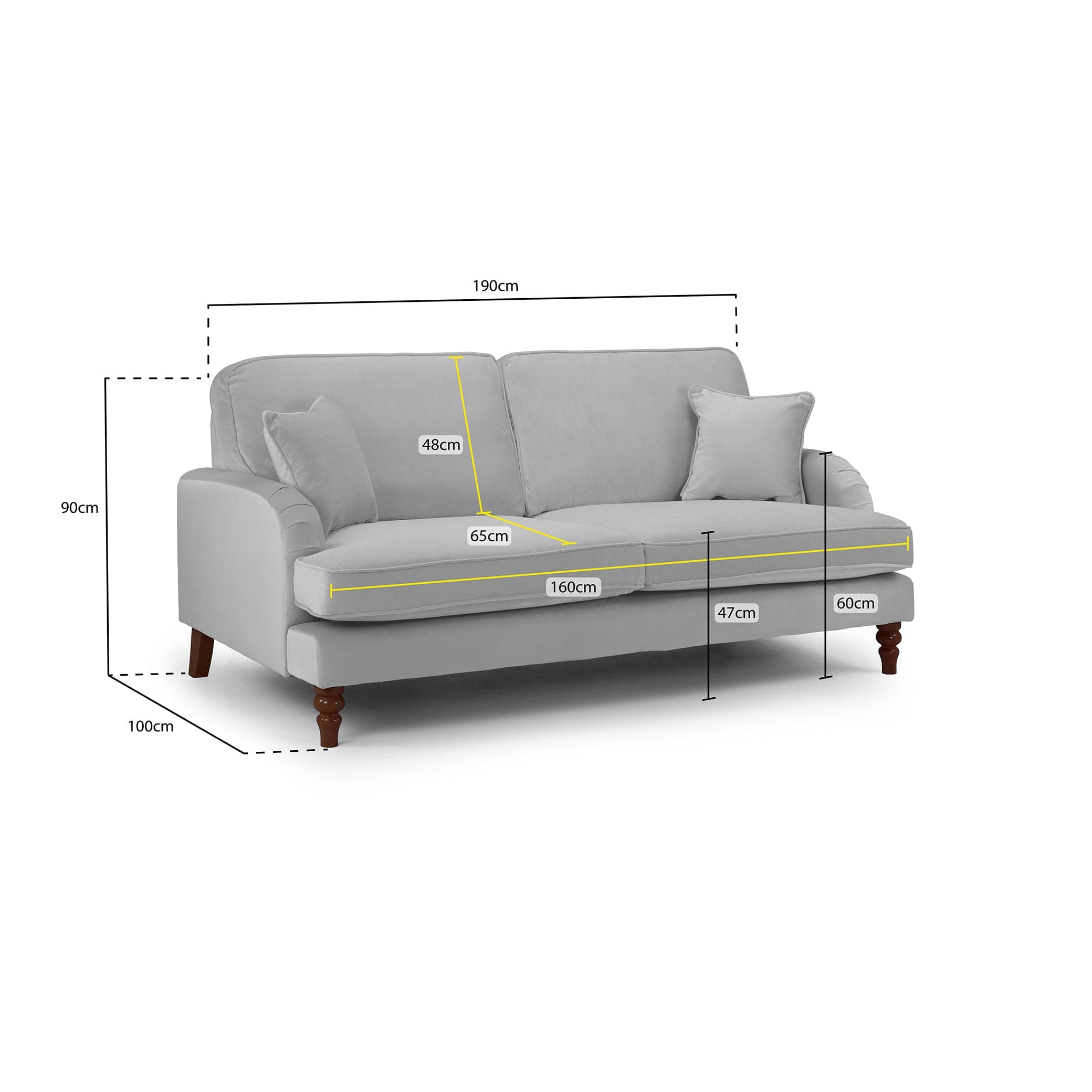 Rupert Sofa Grey 3 Seater (7027315736640)