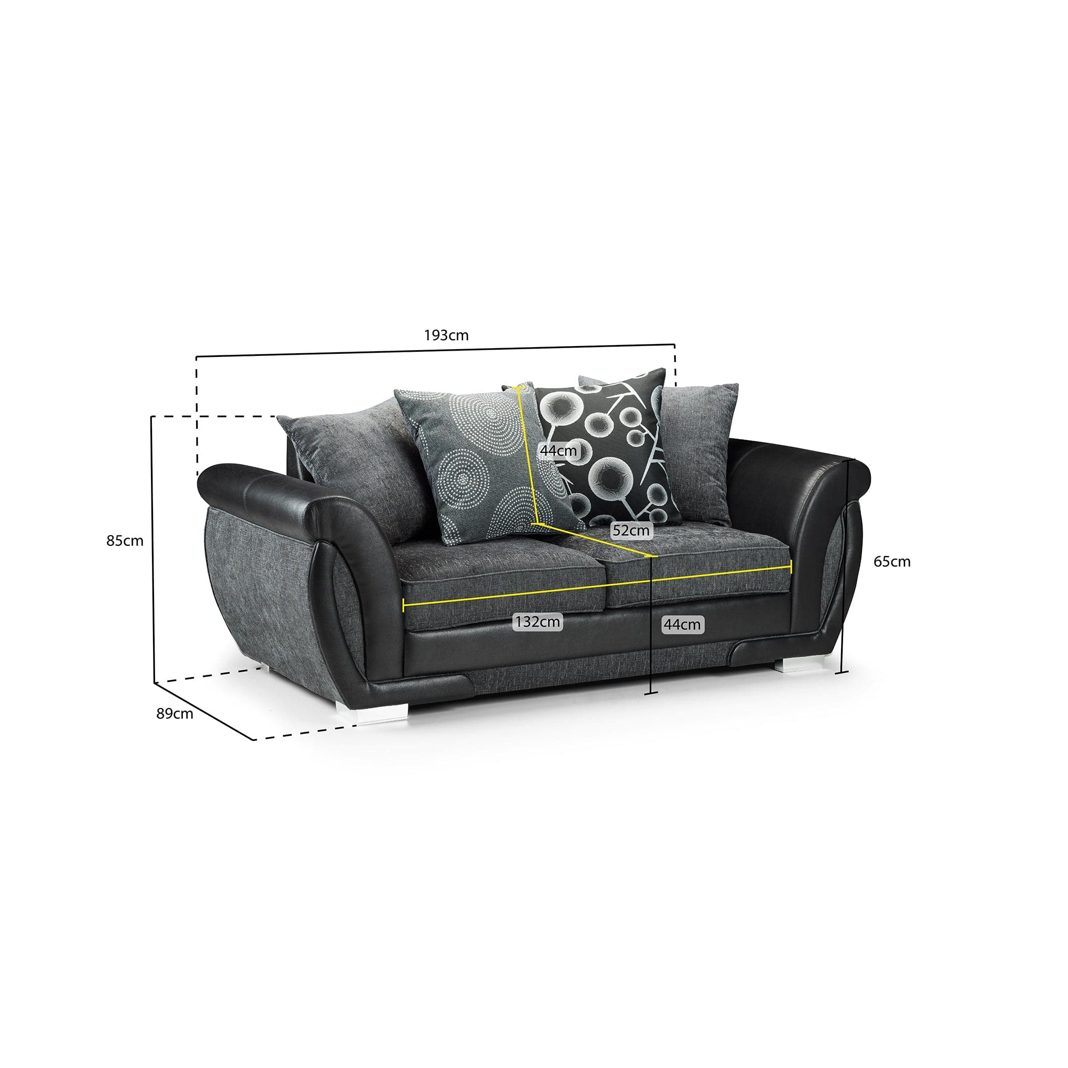 Shannon Sofa Black/Grey 3 Seater (7026320769088)