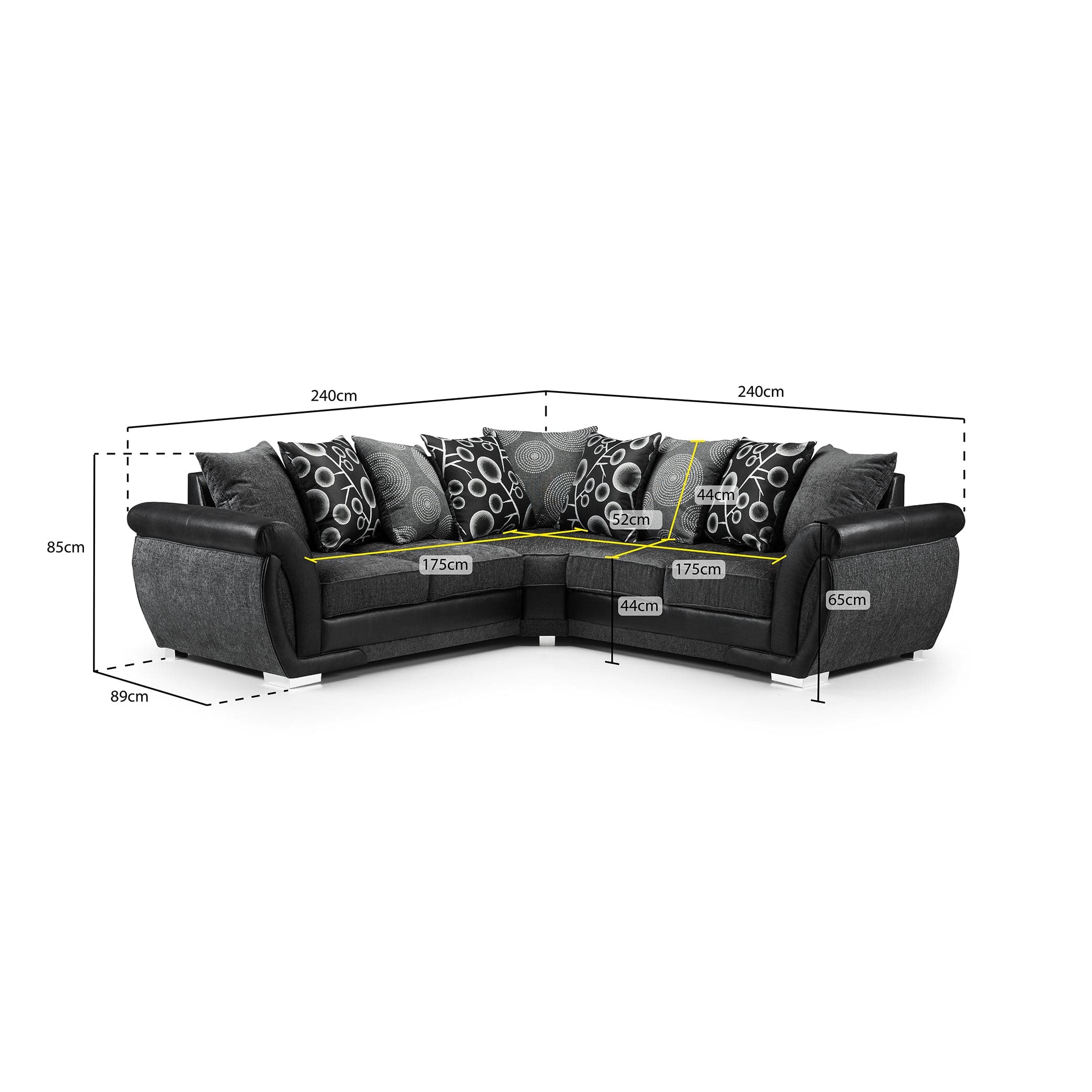 Shannon Sofa Black/Grey Large Corner (7026296946752)