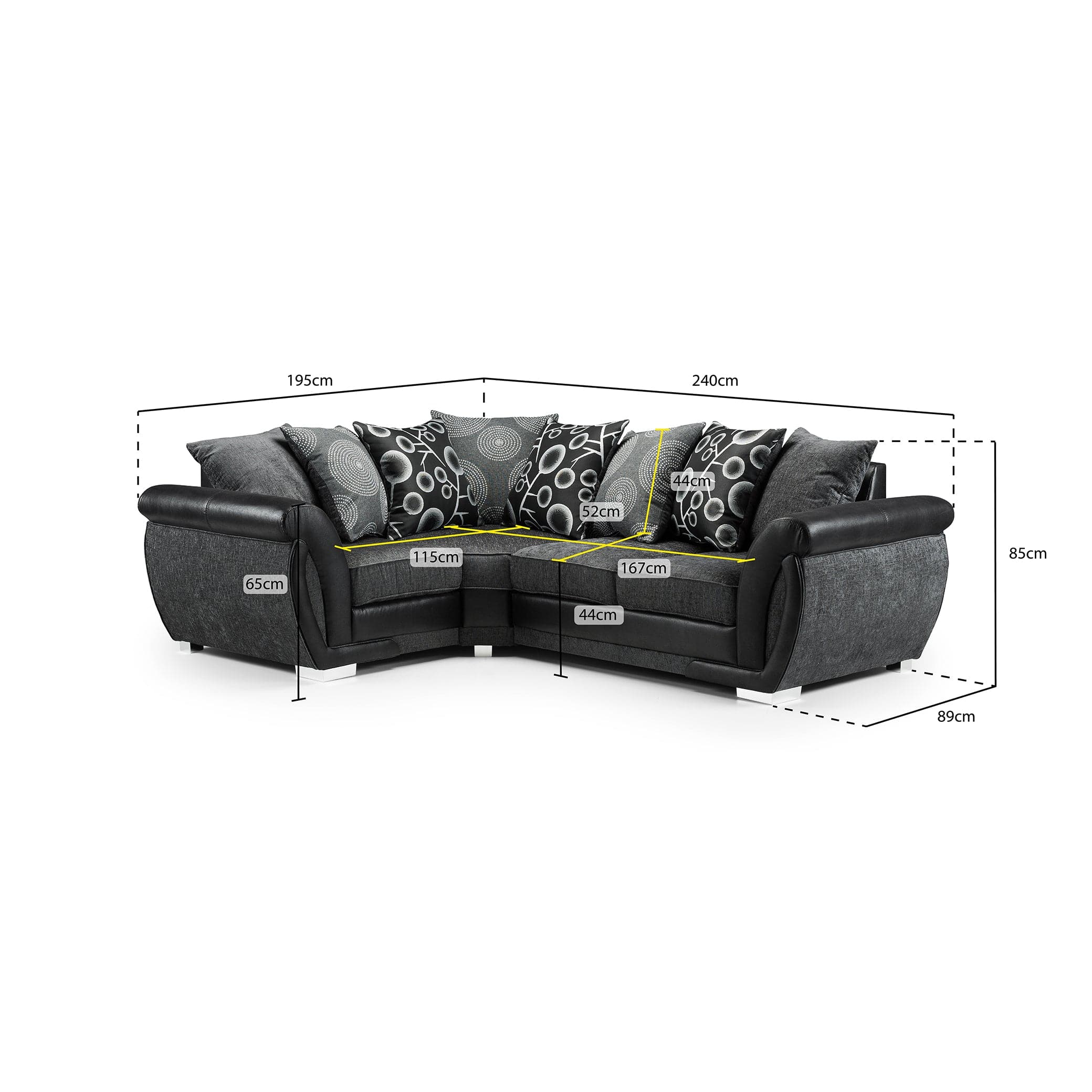 Shannon Sofa Black/Grey Left Hand Facing Corner (7026301141056)