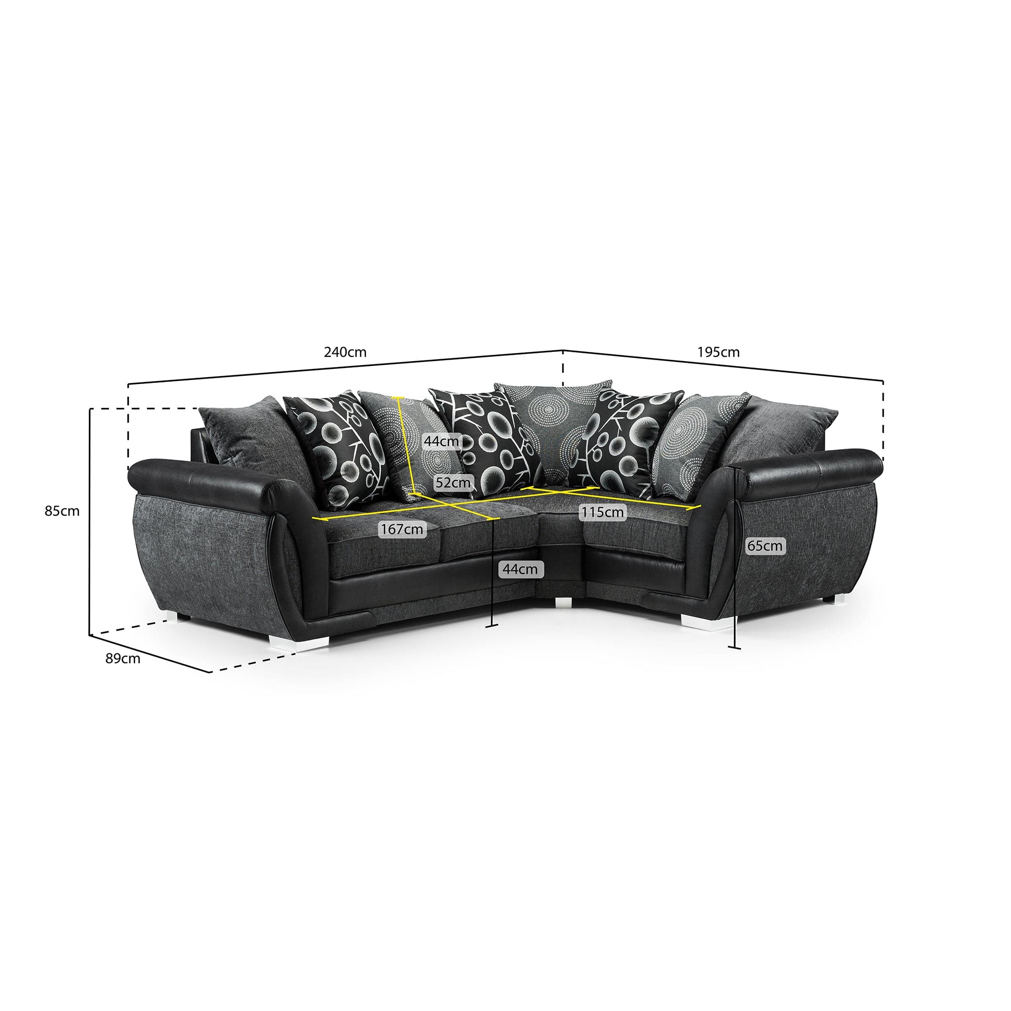 Shannon Sofa Black/Grey Right Hand Facing Corner (7026303303744)