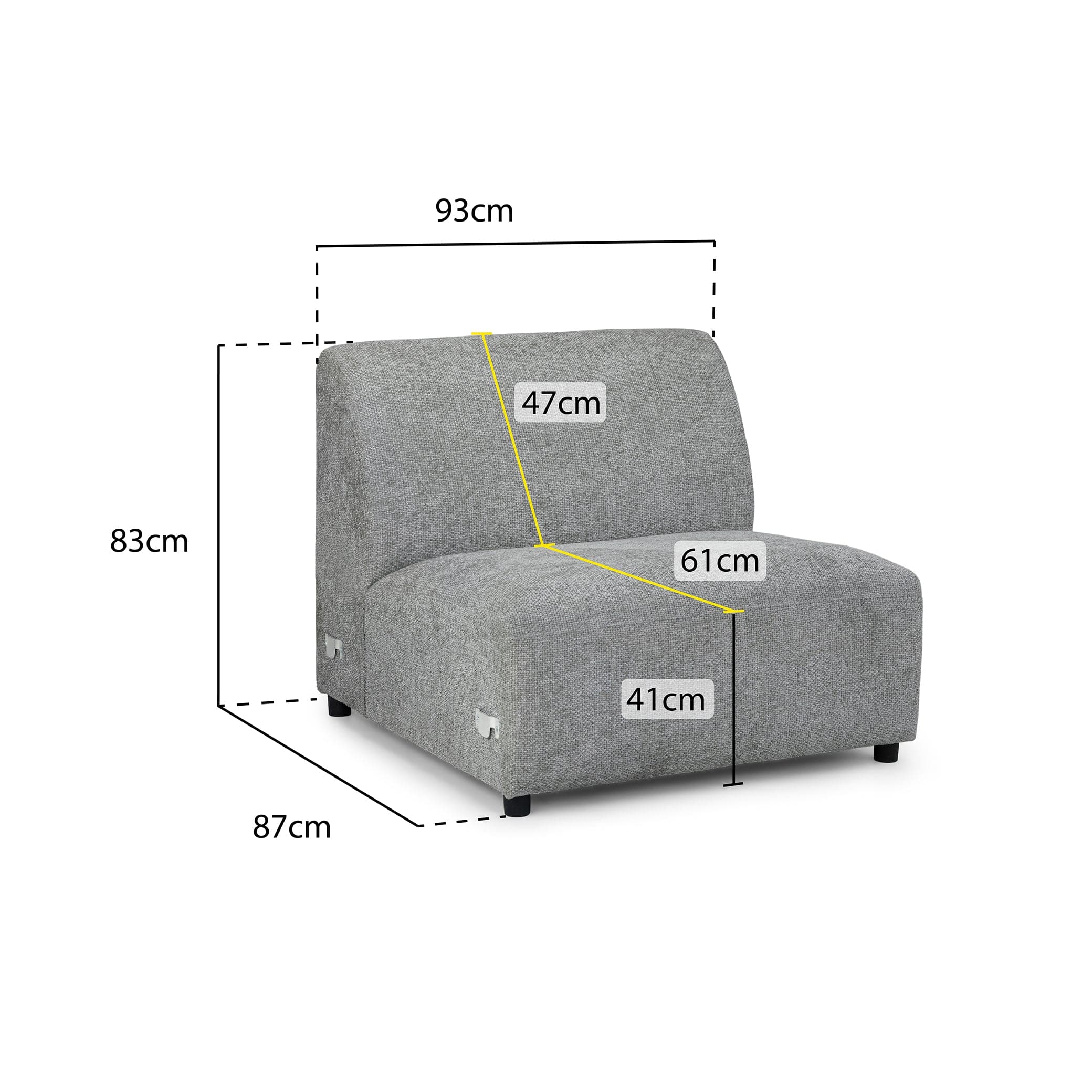 Tucano Modular Sofa Grey Armless Piece (7026576851008)