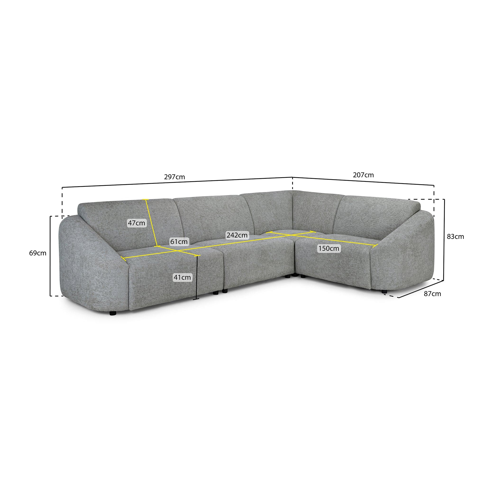 Tucano Modular Sofa Grey Right Hand Facing Corner (7026579701824)