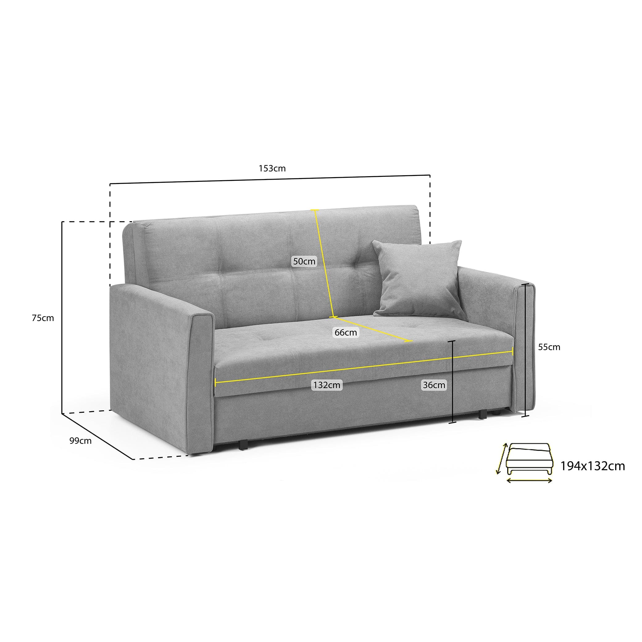 Viva Sofabed Grey 2 Seater (7026814451776)