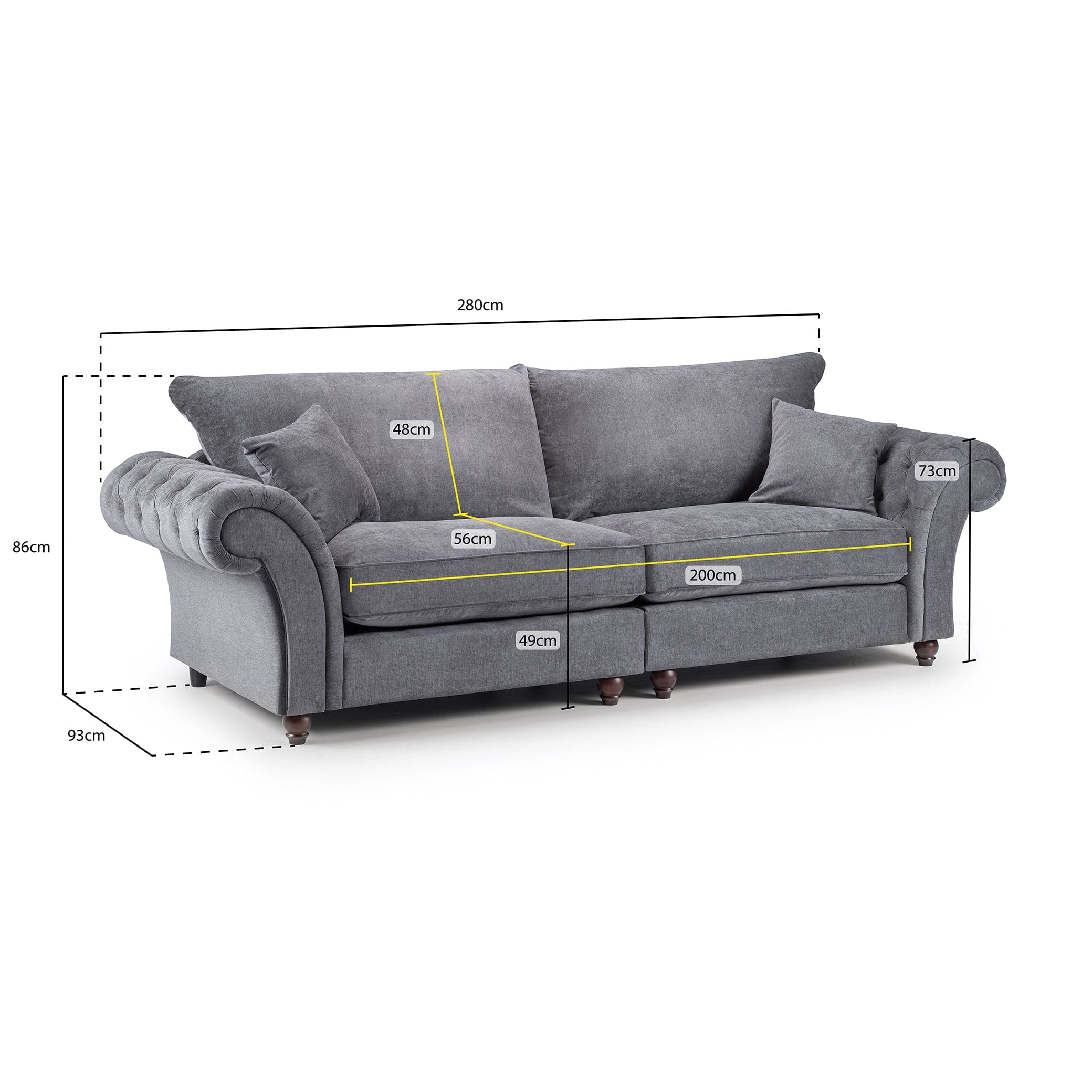 Windsor Fullback Sofa Grey 4 Seater (7026905710656)