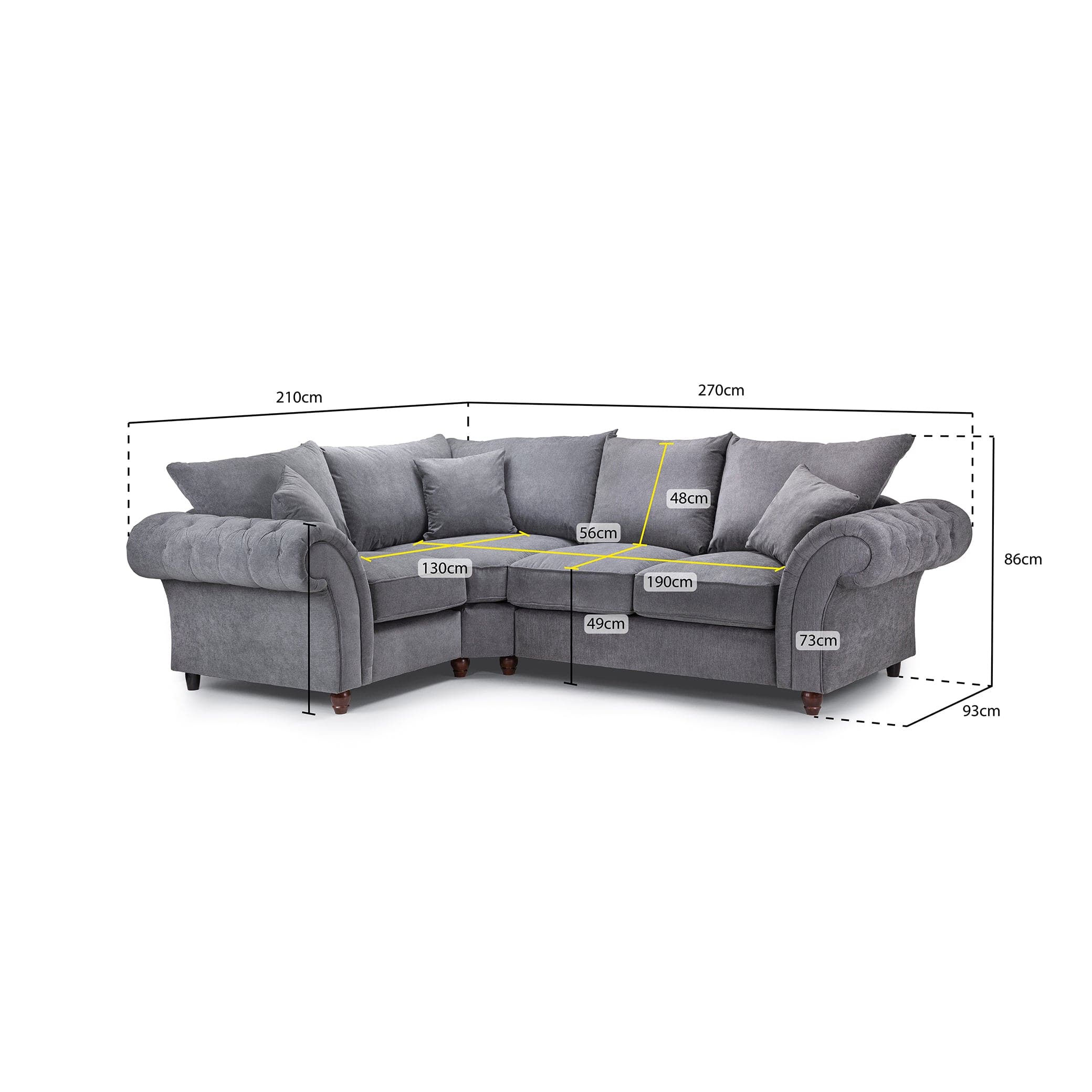 Windsor Fullback Sofa Grey Left Hand Facing Corner (7026905448512)